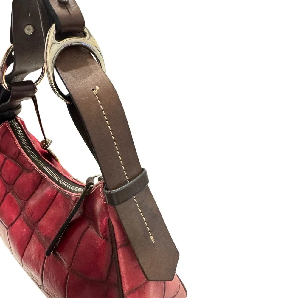 Dooney & Bourke Nile Croc Embossed  Hobo Womens OS Red Leather Bag